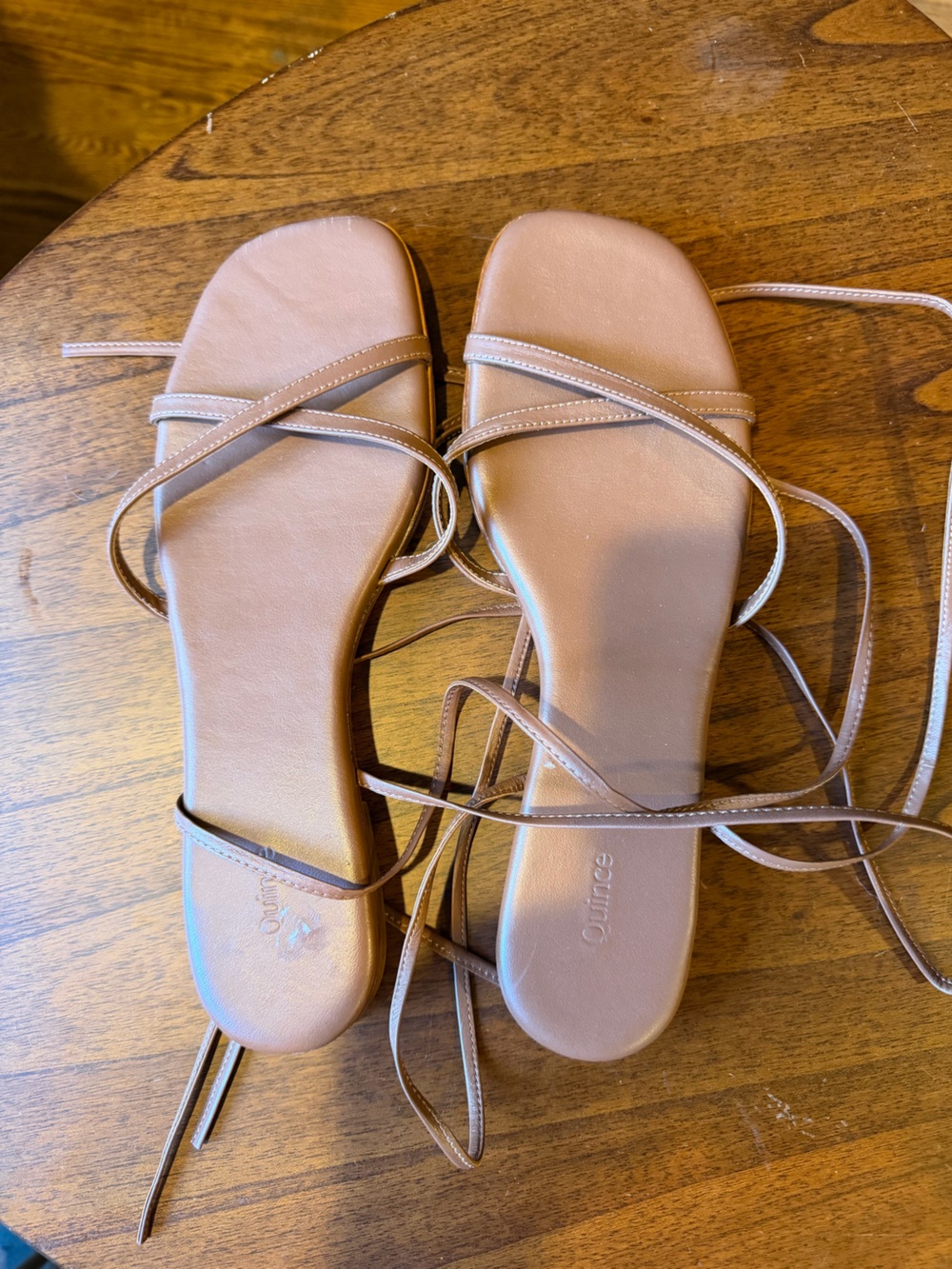 Quince Women's Lace-Up Flat Sandals in Brown Leather